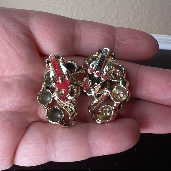 Vintage 1950’s Gold Tone Bauble Bead Clip On Earrings, Festive Estate Jewelry - Picture 5 of 5